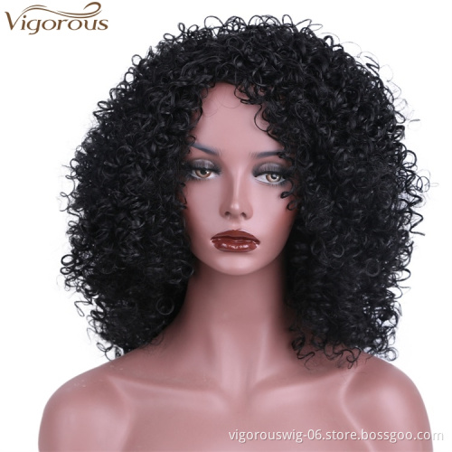 Supplier Machine Made Wavy Short Premium Kinky Curly Afro Black Synthetic Wig For Black Women